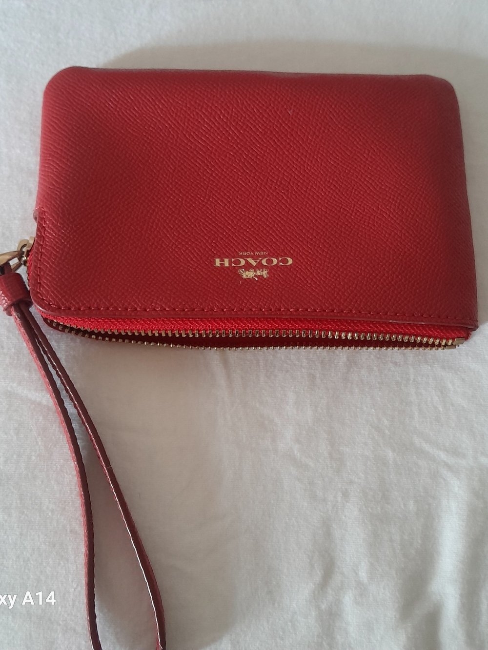 Coach Red Leather Zip Wristlet with Gold Logo